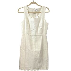 NWT J.Crew 4 White Scallop Neck Sheath Dress 100% Cotton Lined Sleeveless